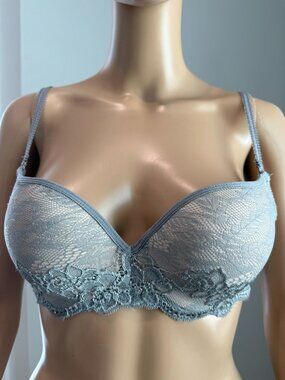 Sophie B Padded Pushup Lace Bra Grey Beige Size 34C